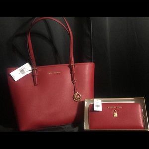 Michael Kors purse and wallet set (red)